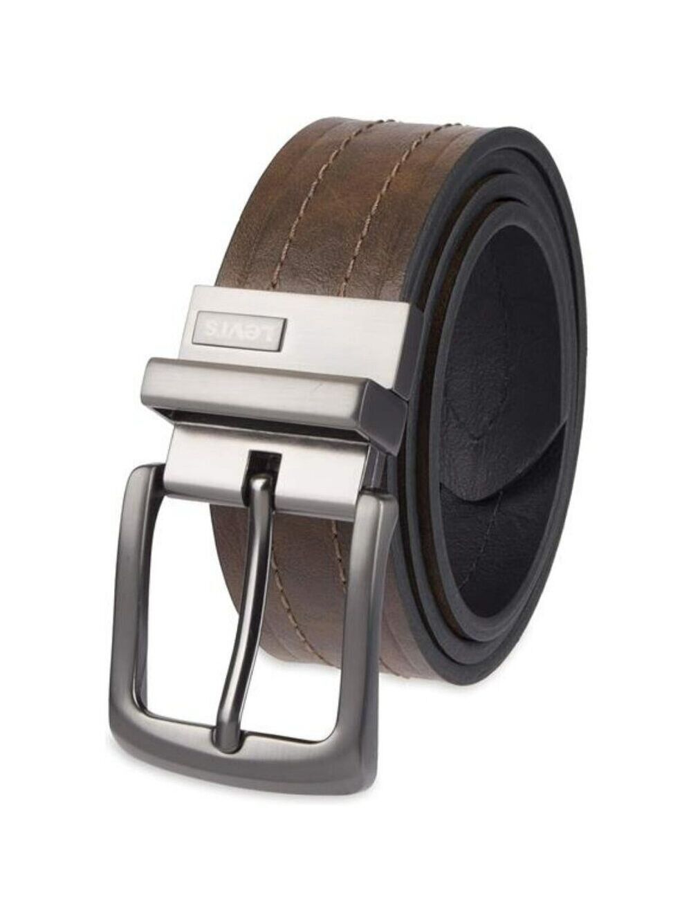 Mens Reversible Casual Leather Belt Rotating Buckle for Jeans or Khakis
